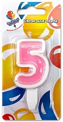 Свеча Цифра 5, Ассорти, 5см 1шт. Свеча Цифра 5, Ассорти, 5см 1шт.