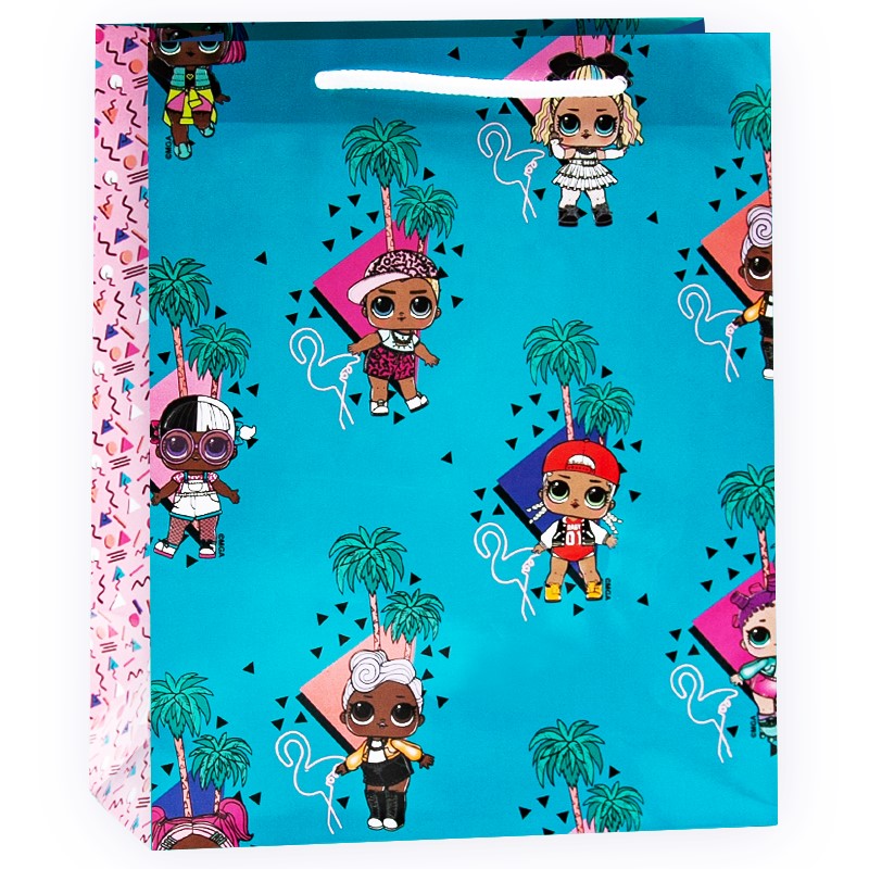 Пакет подарочный, Кукла ЛОЛ (LOL) (пальмы), Бирюзовый, 23*18*10 см, 1 шт. Пакет подарочный, Кукла ЛОЛ (LOL) (пальмы), Бирюзовый, 23*18*10 см, 1 шт.