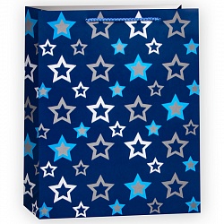 Пакет подарочный Серебряные звезды, Синий, 26*32*12 см, 1 шт Пакет подарочный Серебряные звезды, Синий, 26*32*12 см, 1 шт