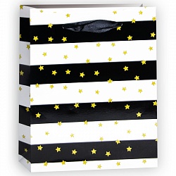 Пакет подарочный Золотые звезды, Черный/Белый, 26*32*12 см, 11 шт Пакет подарочный Золотые звезды, Черный/Белый, 26*32*12 см, 11 шт