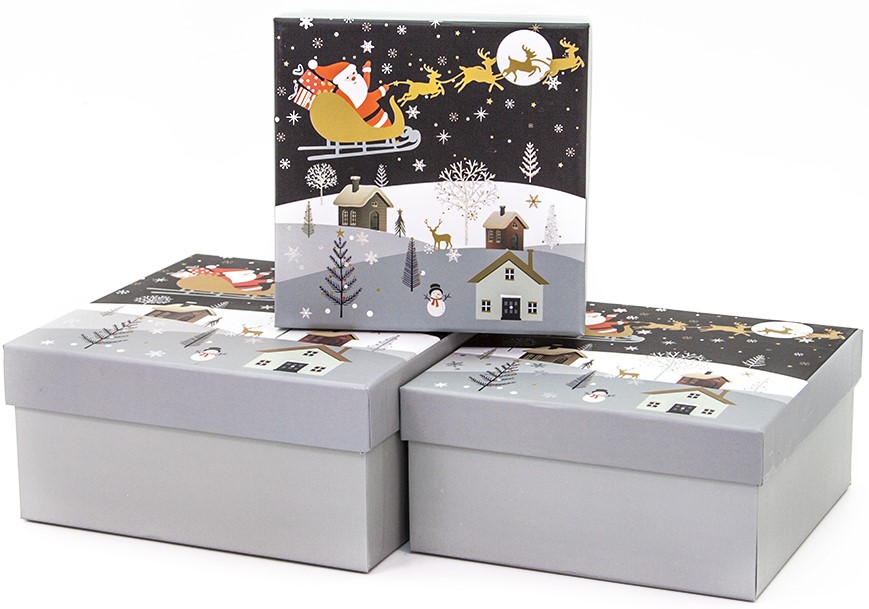 Набор коробок Новогодняя ночь, Голография, 20*20*9 см, 3 шт. Набор коробок Новогодняя ночь, Голография, 20*20*9 см, 3 шт.