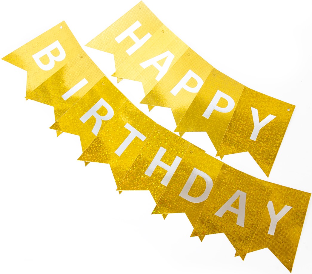 Гирлянда Флажки, Happy Birthday, Золото, Голография, 160 см, 1 шт. Гирлянда Флажки, Happy Birthday, Золото, Голография, 160 см, 1 шт.