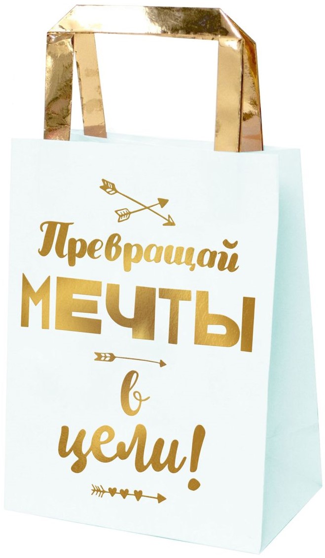 Пакет подарочный, Превращай мечты в цели (золотые стрелы), Мятный, Металлик, 32*26*13 см, 1 шт. Пакет подарочный, Превращай мечты в цели (золотые стрелы), Мятный, Металлик, 32*26*13 см, 1 шт.
