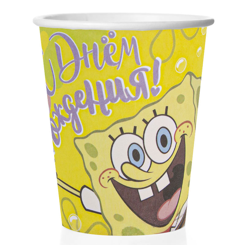 Стаканы (250 мл) Губка Боб, С Днем Рождения!, Желтый, 6 шт. Стаканы (250 мл) Губка Боб, С Днем Рождения!, Желтый, 6 шт.