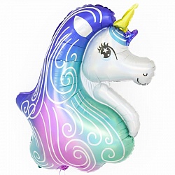 Шар (39''/99 см) Фигура, Голова небесного единорога, Голография, 1 шт. Шар (39»/99 см) Фигура, Голова небесного единорога, Голография, 1 шт.