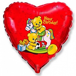 Шар (18''/46 см) Сердце, С Днем рождения (мишки на лошадке), Красный, 1 шт. Шар (18»/46 см) Сердце, С Днем рождения (мишки на лошадке), Красный, 1 шт.