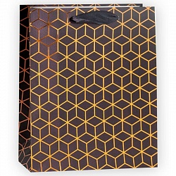 Пакет подарочный, Золотые ромбы, Черный, 23*18*8 см, 1 шт. Пакет подарочный, Золотые ромбы, Черный, 23*18*8 см, 1 шт.