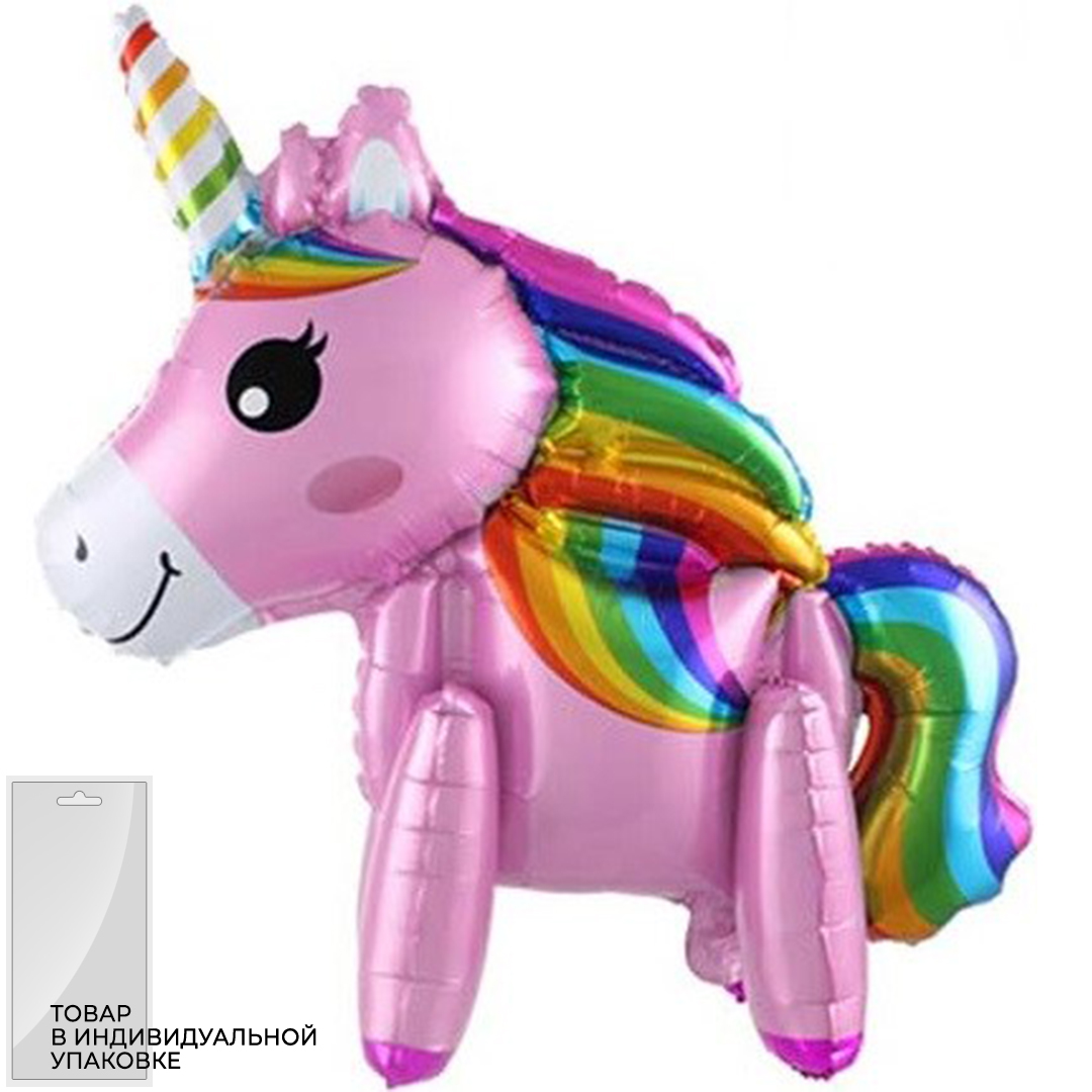 Шар (23''/58 см) Ходячая Фигура, Радужный единорог, Розовый, 1 шт. в упак Шар (23»/58 см) Ходячая Фигура, Радужный единорог, Розовый, 1 шт. в упак