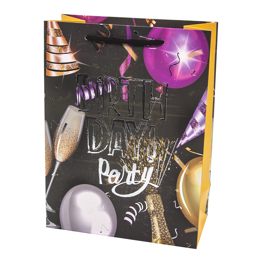 Пакет подарочный, С Днем Рождения! (бокал шампанского), Черный, Металлик, 40*31*12 см, 1 шт. Пакет подарочный, С Днем Рождения! (бокал шампанского), Черный, Металлик, 40*31*12 см, 1 шт.