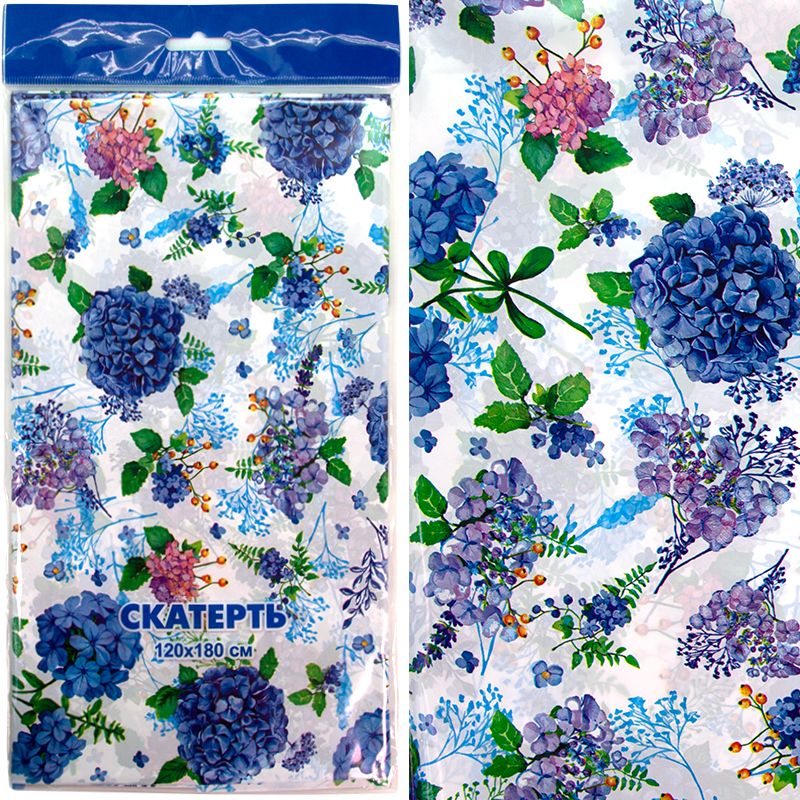 Скатерть ПЭТ, Гортензия, Синий, 120*180 см, 1 шт. Скатерть ПЭТ, Гортензия, Синий, 120*180 см, 1 шт.