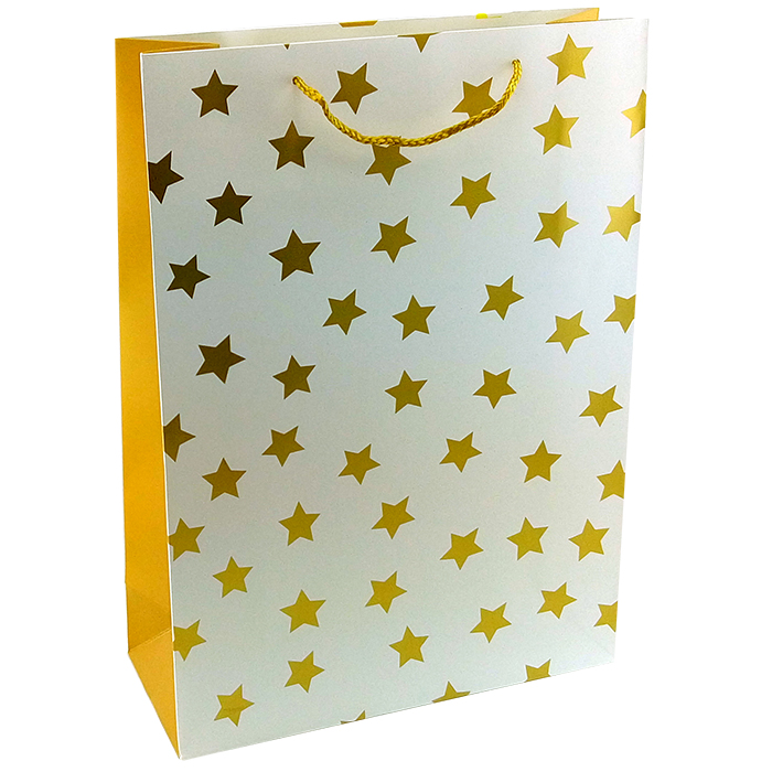 Пакет подарочный "Золотые звезды на белом" Тиснение фольгой / 31*42*12см Пакет подарочный «Золотые звезды на белом» Тиснение фольгой / 31*42*12см