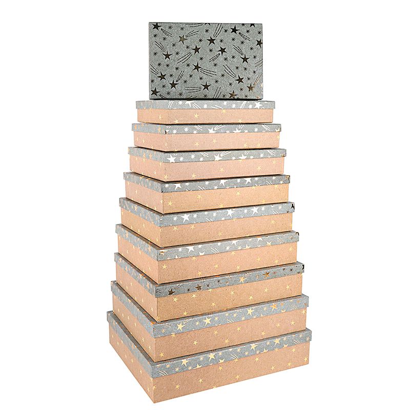 Набор коробок 10 в 1 "Золотые звезды" тиснение фольгой / прямоугольник Набор коробок 10 в 1 «Золотые звезды» тиснение фольгой / прямоугольник