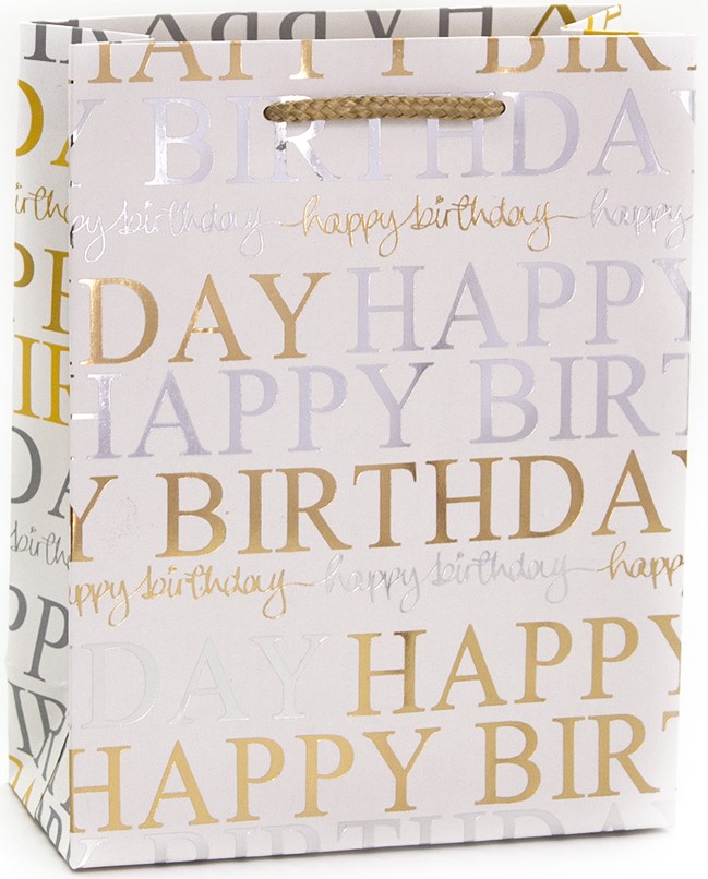 Пакет подарочный, С Днем Рождения! (стильные буквы), Золото, Металлик, 32*26*10 см, 1 шт. Пакет подарочный, С Днем Рождения! (стильные буквы), Золото, Металлик, 32*26*10 см, 1 шт.