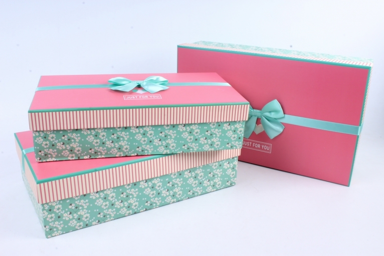 Набор подарочные коробок из 3шт - Прямоугольник розовая крышка 40*24*11 Набор подарочные коробок из 3шт — Прямоугольник розовая крышка 40*24*11