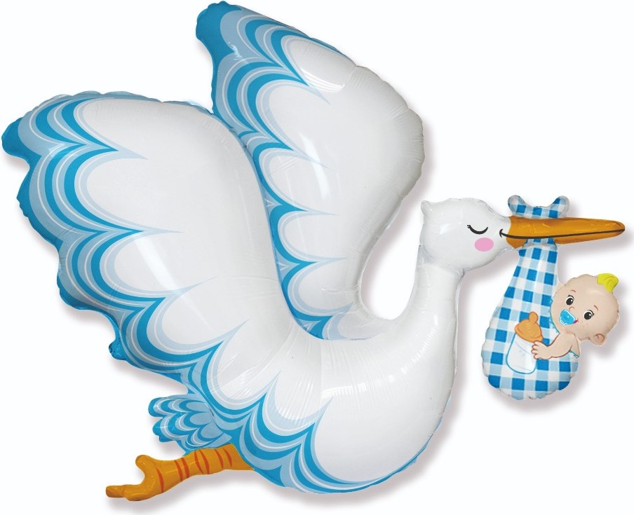 Шар (38''/97 см) Фигура, Аист принес мальчика, Голубой, 1 шт. Шар (38»/97 см) Фигура, Аист принес мальчика, Голубой, 1 шт.