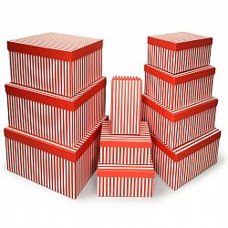 Набор коробок 10 в 1, Полоска, Красный Набор коробок 10 в 1, Полоска, Красный