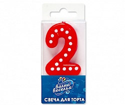 Свеча Красная цифра 2 в белую точку 4,3 см Свеча Красная цифра 2 в белую точку 4,3 см