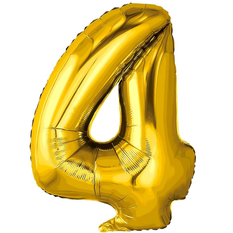 b706b7f998d8f3f1598d324185f4e75f Шар (40»/102 см) Цифра, 4, Золото, в упаковке 1 шт.