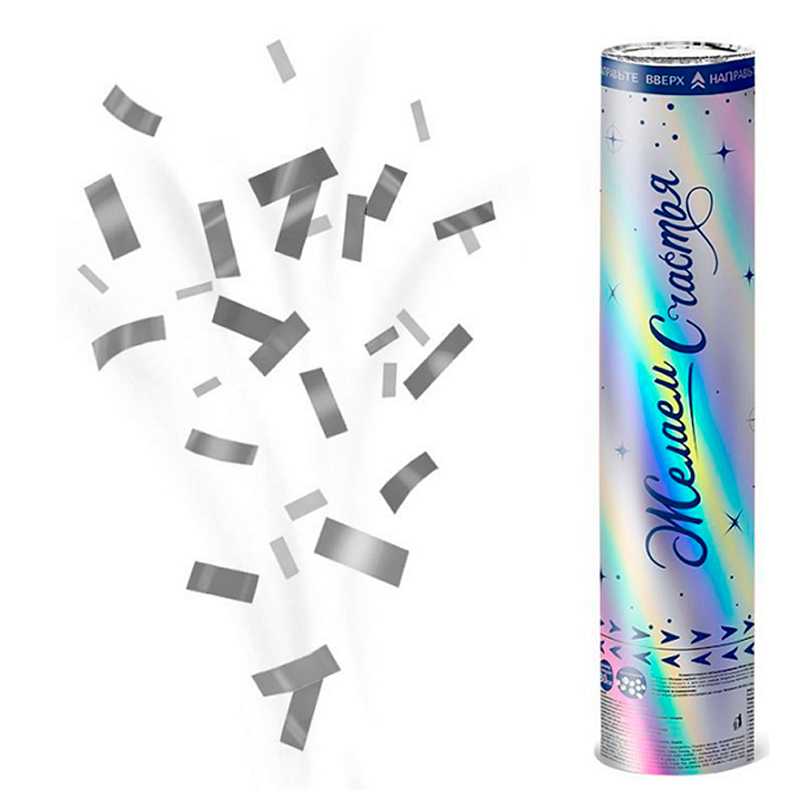 Пневмохлопушка металлизированная «Желаем счастья!» Голографическое конфетти 30 см / 1 шт. / Пневмохлопушка металлизированная «Желаем счастья!» Голографическое конфетти 30 см / 1 шт. /