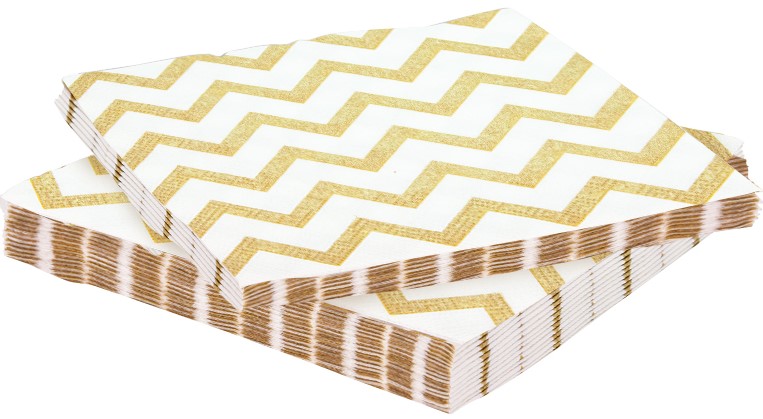 Салфетки для праздника, Белые зигзаги, Золото, 33*33 см, 20 шт. Салфетки для праздника, Белые зигзаги, Золото, 33*33 см, 20 шт.