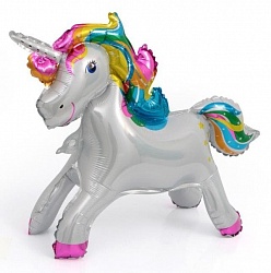 Шар (23''/58 см) Ходячая Фигура, Единорог Радужный, Белый, 1 шт. Шар (23»/58 см) Ходячая Фигура, Единорог Радужный, Белый, 1 шт.