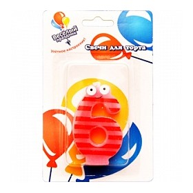 Свеча Цифра 6 Веселые глазки, 1шт Свеча Цифра 6 Веселые глазки, 1шт