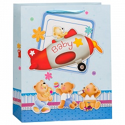 Пакет подарочный Мишка в самолете, Голубой, 26*32*12 см Пакет подарочный Мишка в самолете, Голубой, 26*32*12 см