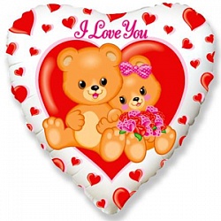 Шар (18''/46 см) Сердце, Влюбленные мишки, Белый, 1 шт. Шар (18»/46 см) Сердце, Влюбленные мишки, Белый, 1 шт.