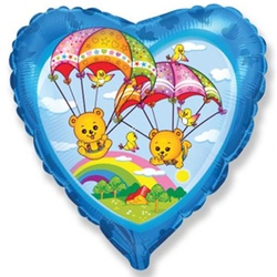 Шар (18"/46 см) Сердце, Летящие мишки, Синий Шар (18″/46 см) Сердце, Летящие мишки, Синий