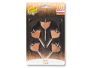 Свечи д/торта на пик Сердца Роз зол 5штV Свечи д/торта на пик Сердца Роз зол 5штV