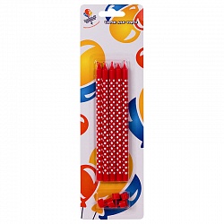 Свечи Красные, Точки белые, 15 см с держателями, 5 шт. Свечи Красные, Точки белые, 15 см с держателями, 5 шт.