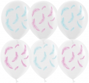 Шар (12''/30 см) Нежные перья, Белый/Прозрачный, кристалл, 5 ст, 25 шт. Шар (12»/30 см) Нежные перья, Белый/Прозрачный, кристалл, 5 ст, 25 шт.