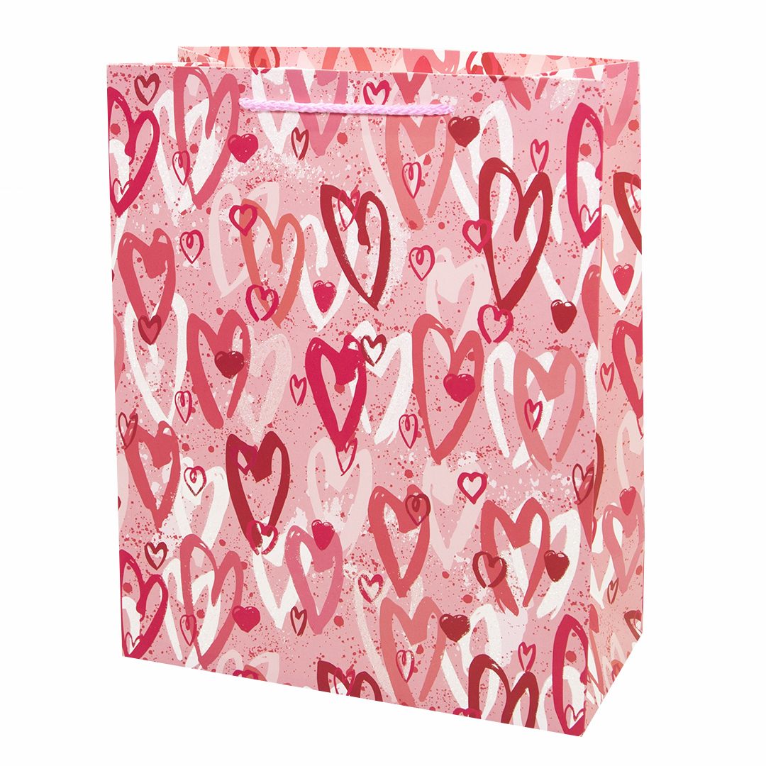 Пакет подарочный, Сердца граффити, Розовый, с блестками, 23*18*10 см, 1 шт. Пакет подарочный, Сердца граффити, Розовый, с блестками, 23*18*10 см, 1 шт.