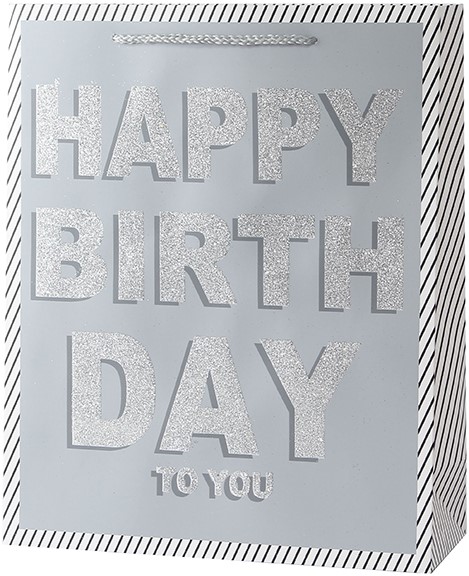 Пакет подарочный, С Днем Рождения! (тонкие полоски), Серебро, с блестками, 32*26*10 см, 1 шт. Пакет подарочный, С Днем Рождения! (тонкие полоски), Серебро, с блестками, 32*26*10 см, 1 шт.