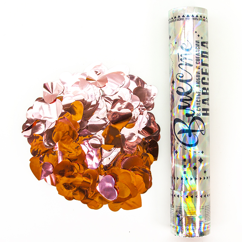 Пневмохлопушка (12/30 см), Вместе Навсегда!, Металлиз. сердца, Розовое Золото, Голография, 1шт. Пневмохлопушка (12/30 см), Вместе Навсегда!, Металлиз. сердца, Розовое Золото, Голография, 1шт.