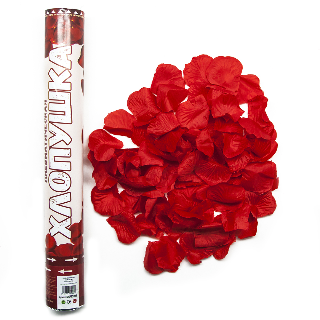 Пневмохлопушка (16/40 см), Лепестки роз, Красный, 1 шт. Пневмохлопушка (16/40 см), Лепестки роз, Красный, 1 шт.