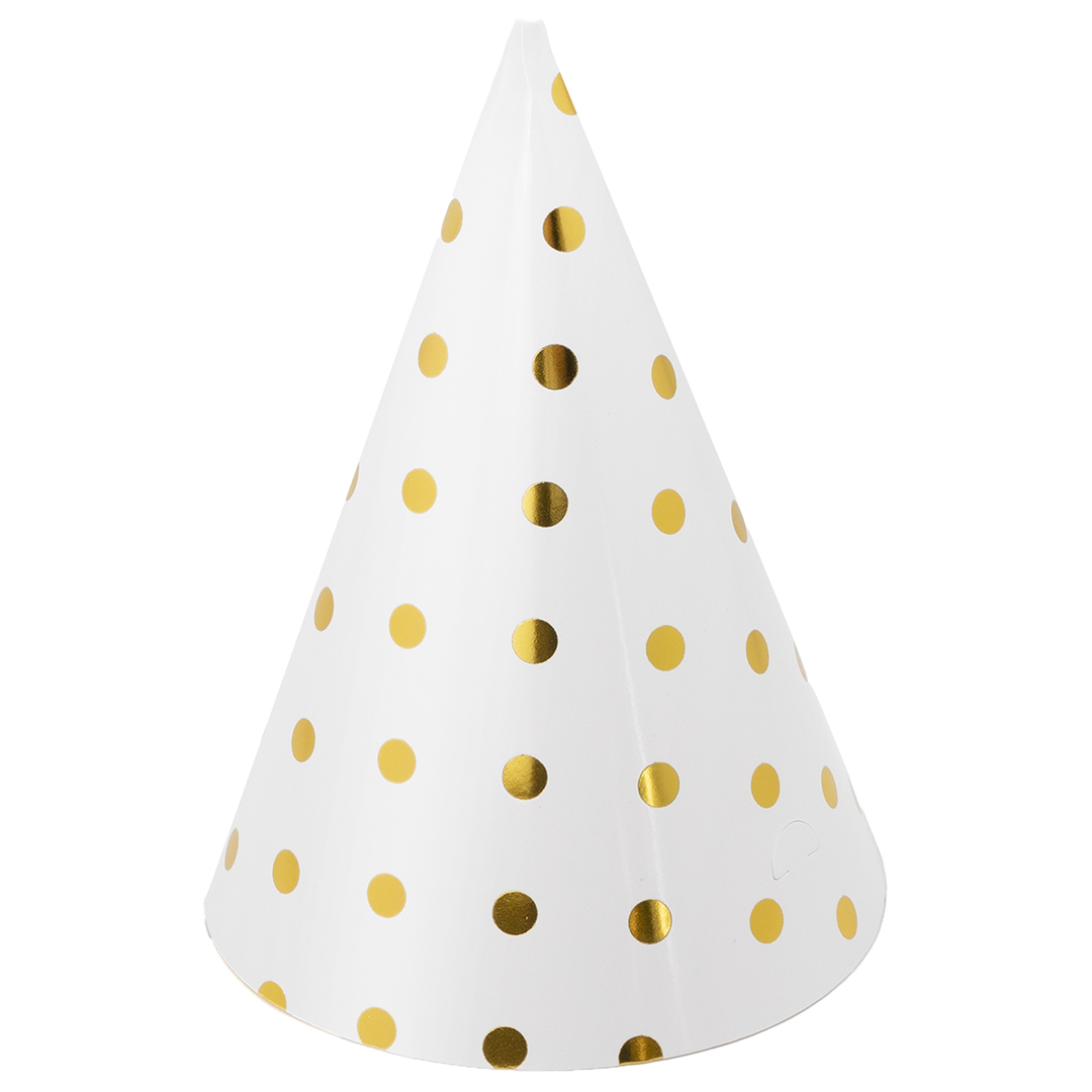 Колпаки, Золотое конфетти, Белый/Золото, металлик, 16 см, 6 шт. Колпаки, Золотое конфетти, Белый/Золото, металлик, 16 см, 6 шт.