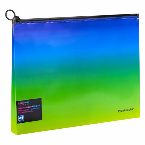 Папка-конверт расширяющаяся на молнии BRAUBERG "Grade", А4,до 300 листов,зелено-голубой градиент,1шт Папка-конверт расширяющаяся на молнии BRAUBERG «Grade», А4,до 300 листов,зелено-голубой градиент,1шт