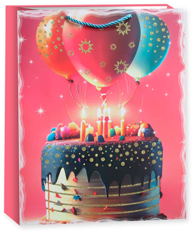 Пакет подарочный, Торт на День Рождения, Дизайн №1, с блестками, 40*31*12 см, 1 шт. Пакет подарочный, Торт на День Рождения, Дизайн №1, с блестками, 40*31*12 см, 1 шт.