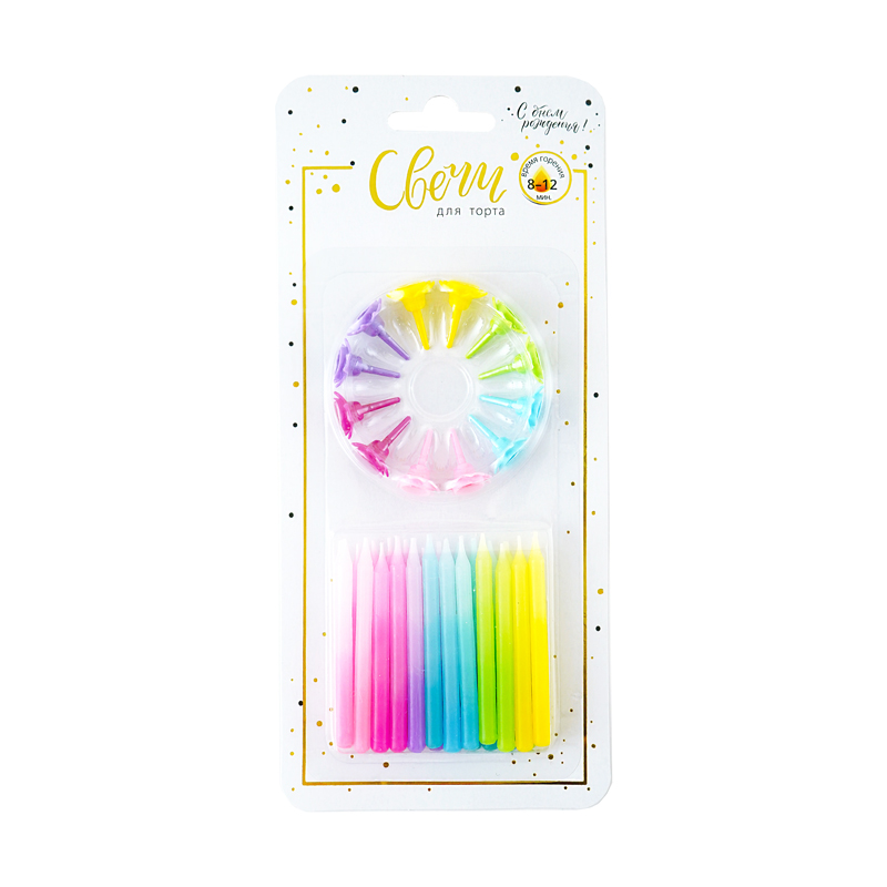 Свечи тортовые классические "Градиент" (Ассорти) с держателями / 24 шт., 6 см / Свечи тортовые классические «Градиент» (Ассорти) с держателями / 24 шт., 6 см /