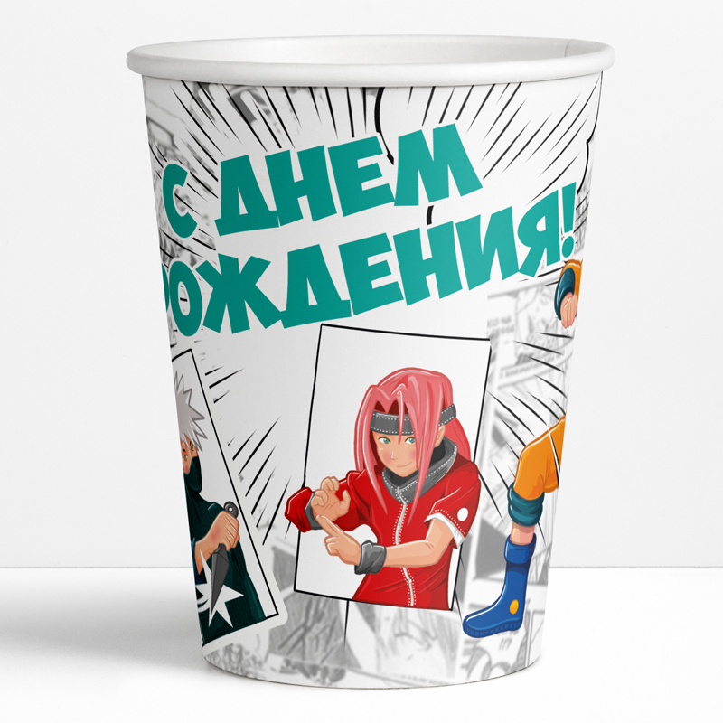 Стаканы 250 мл бумажные "С днем рождения" Стиль Аниме / 1 шт / Стаканы 250 мл бумажные «С днем рождения» Стиль Аниме / 1 шт /