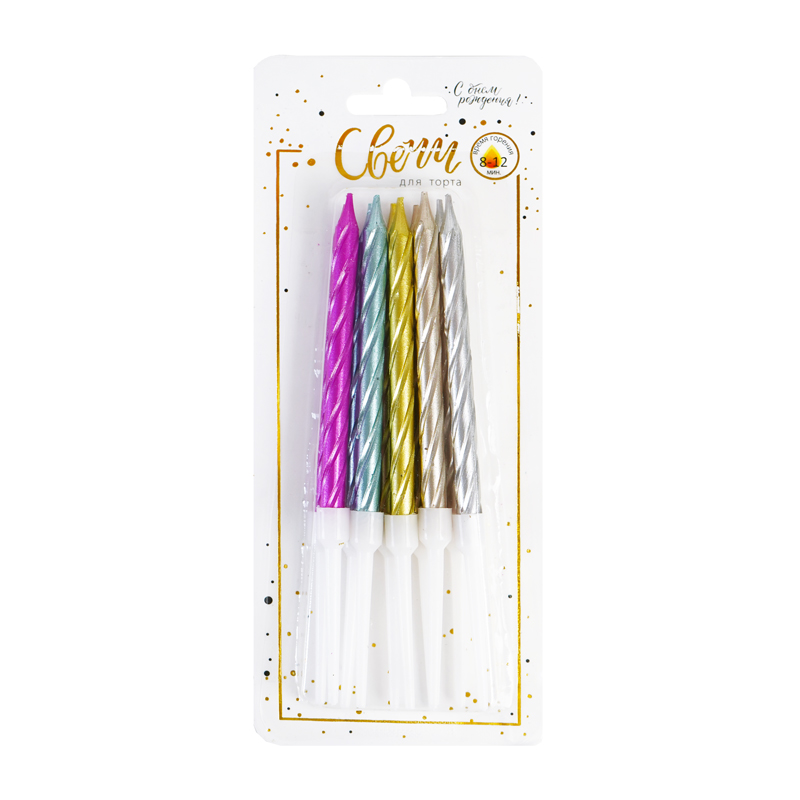 Свечи тортовые классические Витые Ассорти Металл с держателями, 1 шт Свечи тортовые классические Витые Ассорти Металл с держателями, 1 шт
