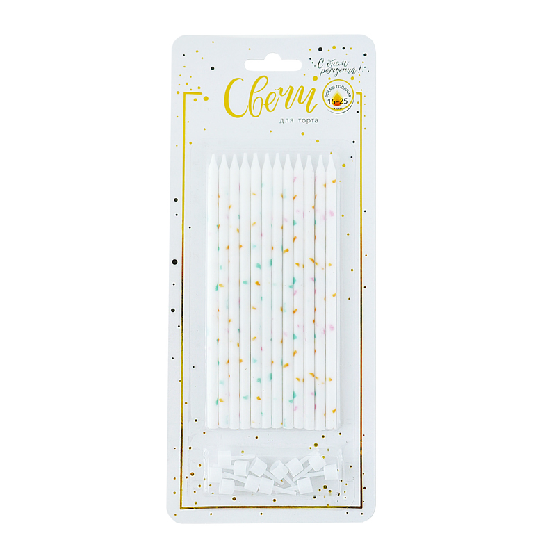 Свечи тортовые классические XL Яркие брызги с держателями 12 шт 14,5 см / 1 шт / Свечи тортовые классические XL Яркие брызги с держателями 12 шт 14,5 см / 1 шт /