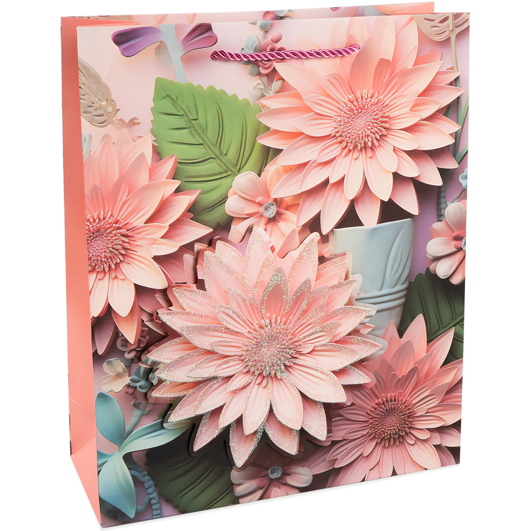 Пакет подарочный, Цветочная аппликация, Дизайн №1, с блестками, 32*26*10 см, 1 шт. Пакет подарочный, Цветочная аппликация, Дизайн №1, с блестками, 32*26*10 см, 1 шт.