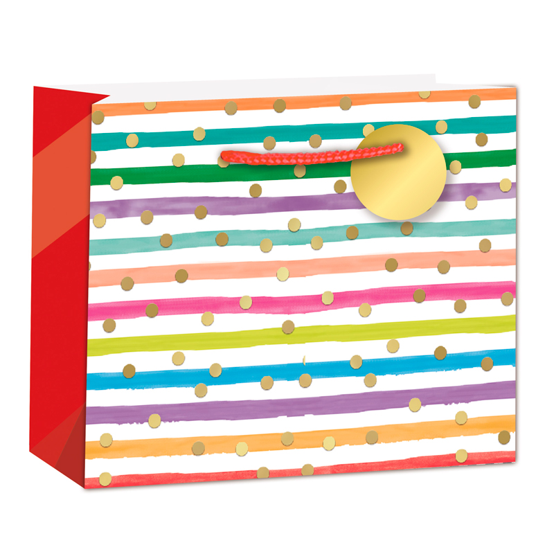 Пакет подарочный "Разноцветные полосы и золотые точки", 50*40*25 см / 1 шт / Пакет подарочный «Разноцветные полосы и золотые точки», 50*40*25 см / 1 шт /