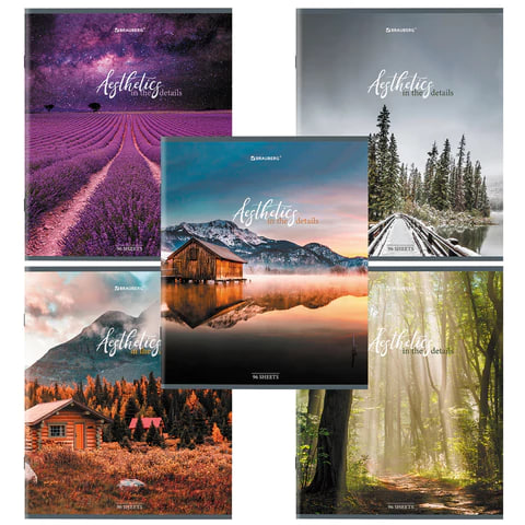 Тетрадь А5, 96 л., BRAUBERG, скоба, клетка, глянцевая ламинация, "Nature", микс, 1 шт Тетрадь А5, 96 л., BRAUBERG, скоба, клетка, глянцевая ламинация, «Nature», микс, 1 шт