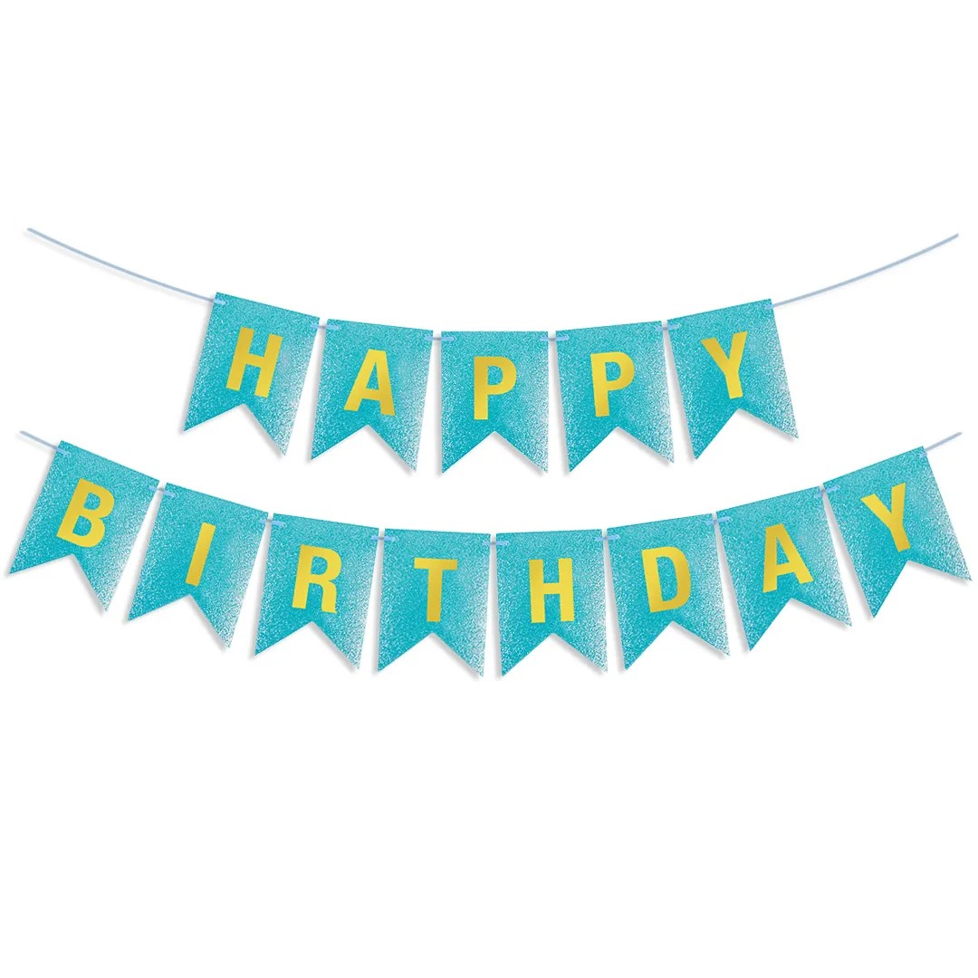 Гирлянда Флажки, Happy Birthday, Голубой/Золото, Металлик, с блестками, 350 см, 17*12 см, 1 упак. Гирлянда Флажки, Happy Birthday, Голубой/Золото, Металлик, с блестками, 350 см, 17*12 см, 1 упак.